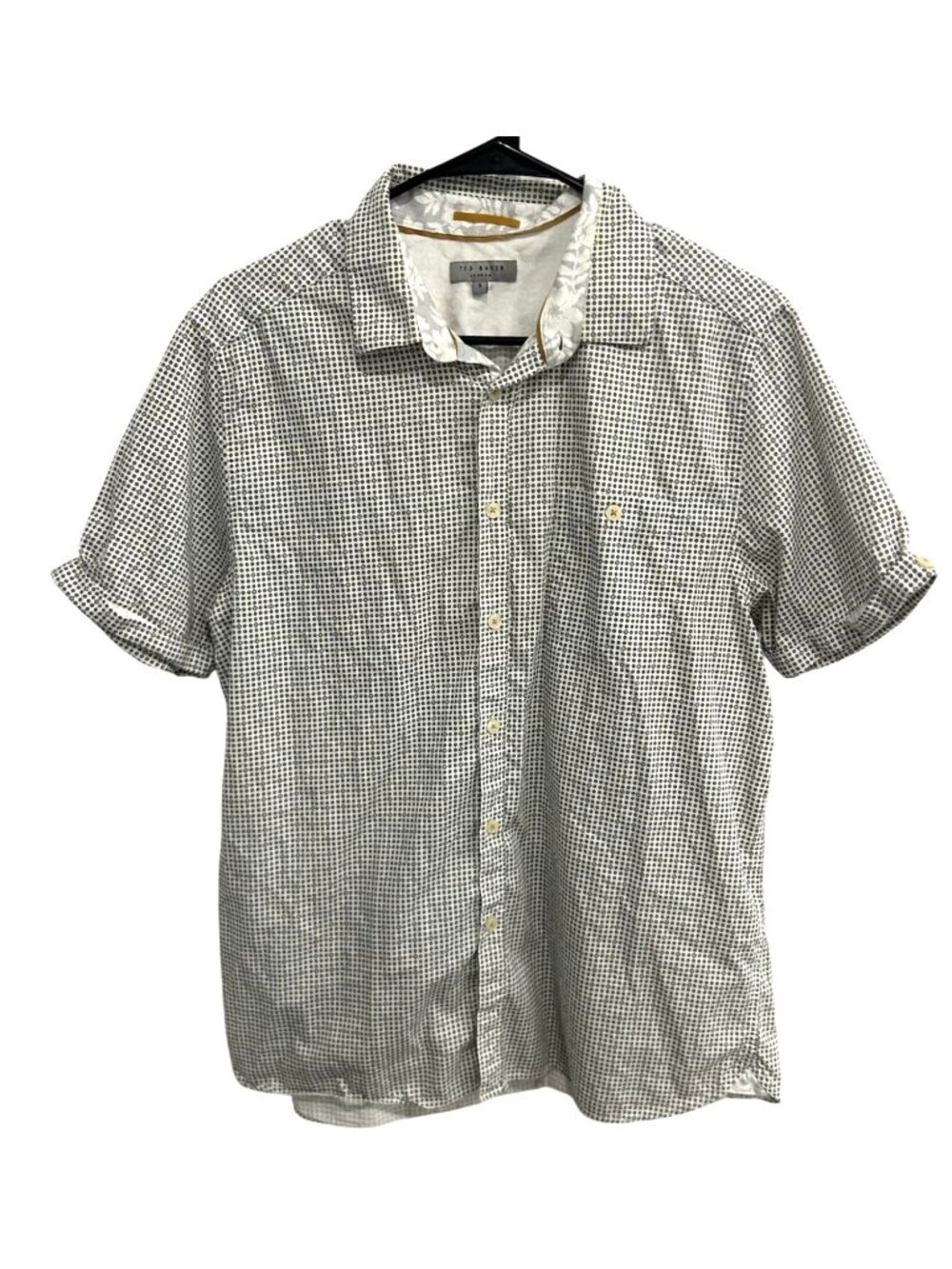 Ted Baker XL Mens Black White Micro Check Short Sleeve Button Up Shirt Retro
